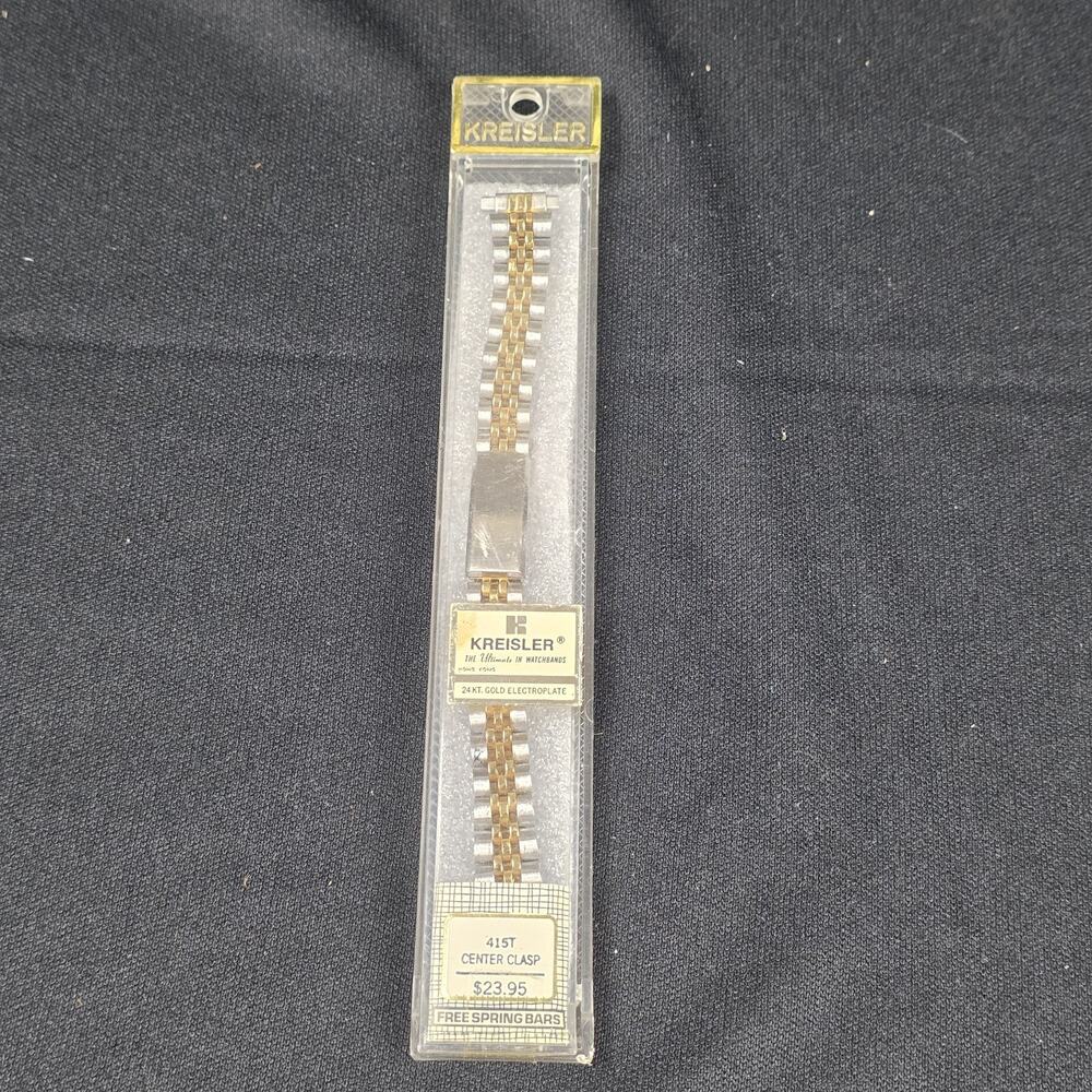 Kreisler 415T Two-Tone 24KT Gold Electroplate Watch Band Bracelet Center Clasp